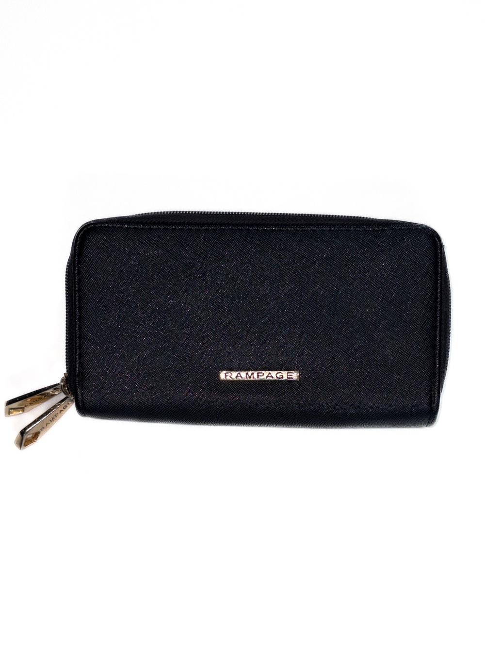 Rampage Black Saffiano Double Zip Wallet / Continental Organizer Gold Hardware